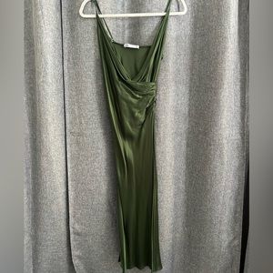 Zara green satin dress with leg slit